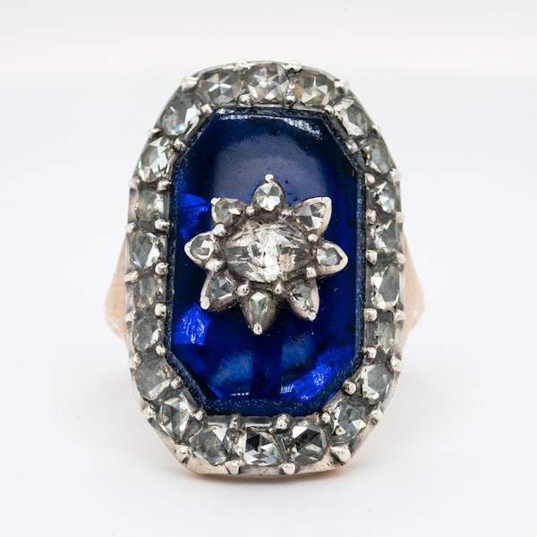 Georgian diamond and blue glass ring - image 2