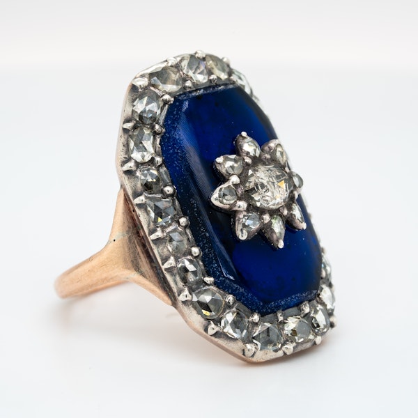 Georgian diamond and blue glass ring - image 3
