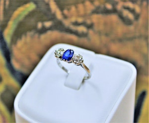Downstairs in Grays: An extremely beautiful Sapphire and Diamond Three Stone Engagement Ring, Circa 1935.