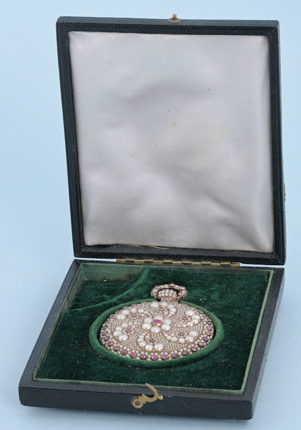 RARE PEARL AND RUBY ENCRUSTED GOLD WATCH - image 2