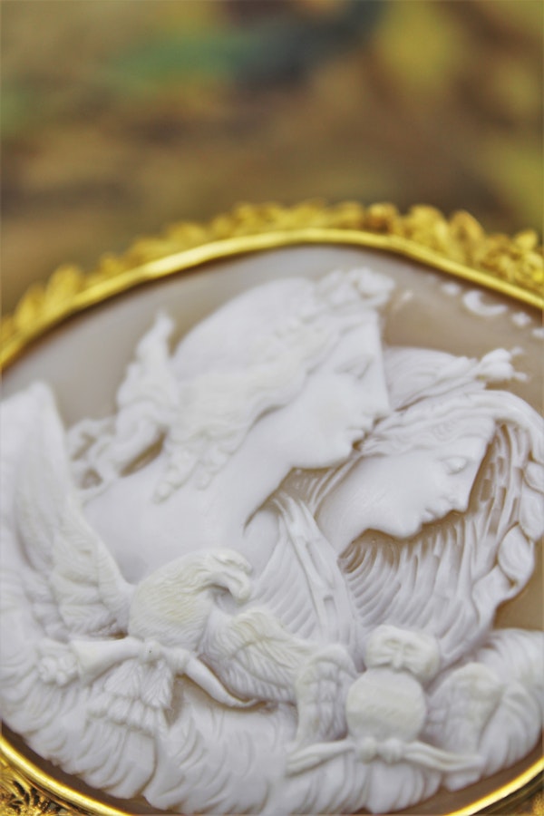 A very fine Shell Cameo and 18ct Yellow Gold (Marked) "Cannetille" Work Brooch, Circa 1830. - image 1