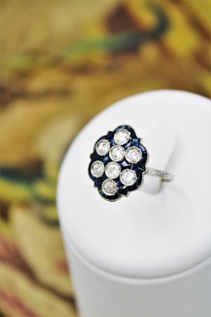 Downstairs at Grays, a very unusual Vintage Platinum & Diamond & Sapphire "Plaque" Ring, Circa 1930-1940.