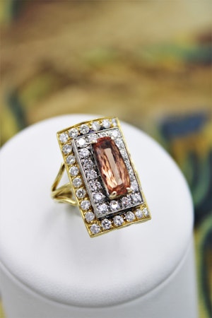 Downstairs at Grays, An extraordinary Imperial Topaz and Diamond Vintage Ring in 18 Carat Yellow & White Gold (marked), Circa 1960.