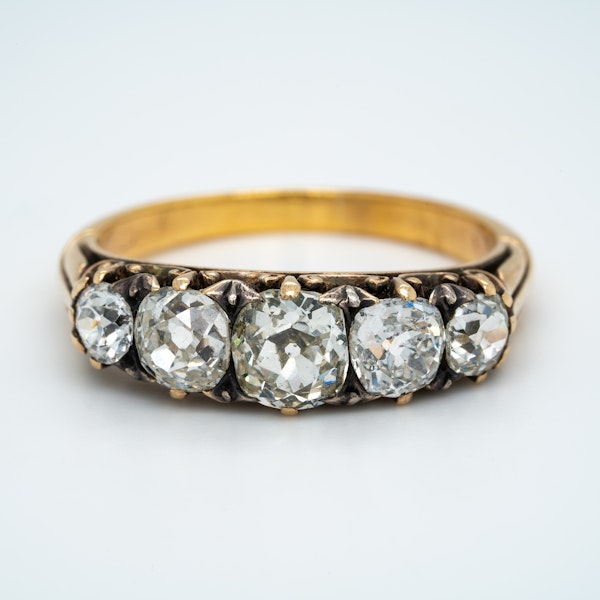 Victorian diamond 5 stone half hoop ring - image 1