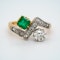 Deco Emerald and Diamond "Toi et Moi" Ring... - image 1