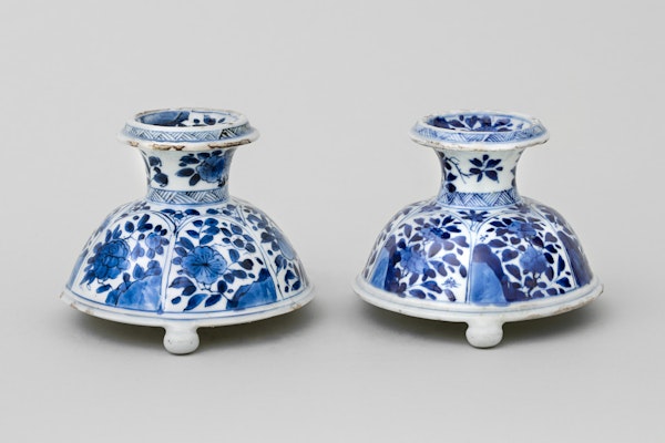 A NEAR PAIR OF CHINESE BLUE AND WHITE TRIPOD SALTS, - image 1