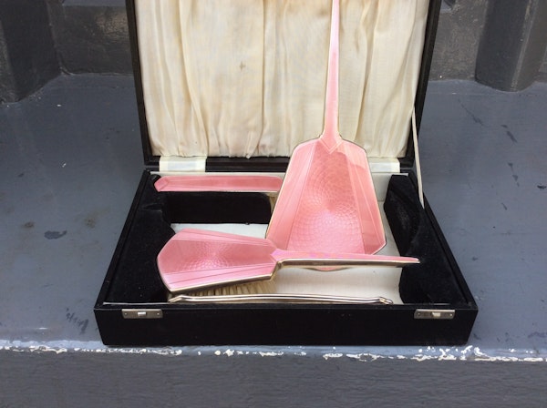 A silver pink enamel dresser set - image 3