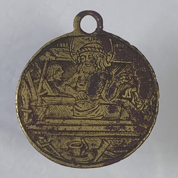 Fourteenth century engraved brass pendant - image 2