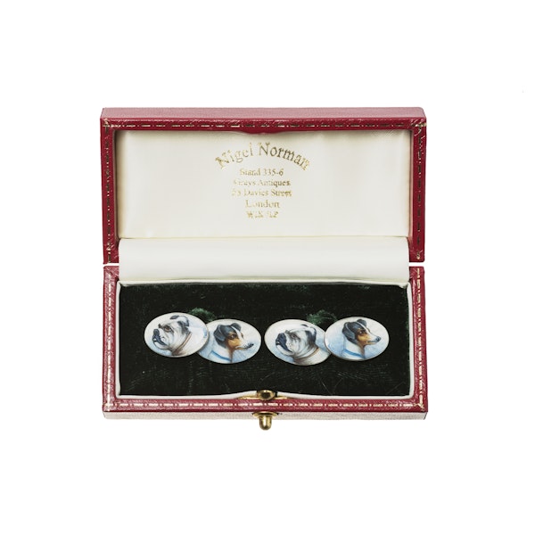 Antique Cufflinks in Sterling Silver with Coloured Enamel Portraits of a pair of Dogs, German circa 1910. - image 2