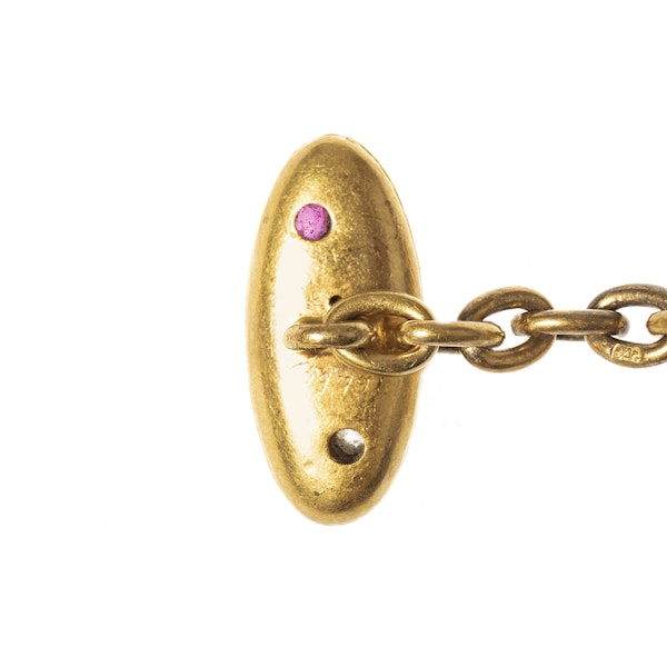 Antique Cufflinks in 14 Karat Textured Gold with a Ruby and Diamond, *Austrian circa 1890. - image 4
