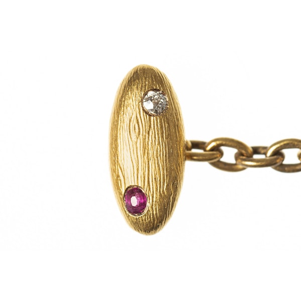 Antique Cufflinks in 14 Karat Textured Gold with a Ruby and Diamond, *Austrian circa 1890. - image 2