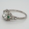 Art Deco diamond and emerald shoulders cluster ring - image 3