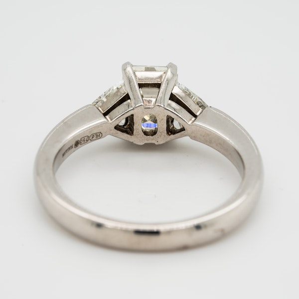 Emerald cut diamond ring with triangular cut diamond shoulders - image 3