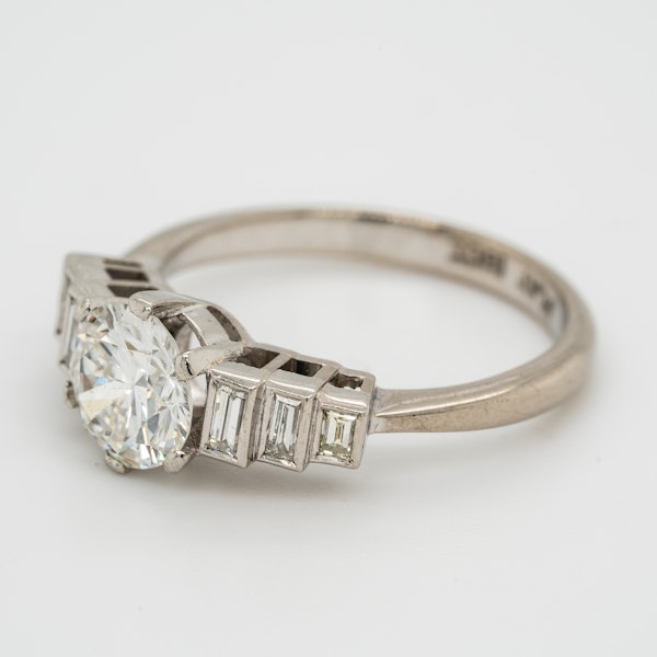 Diamond  solitaire ring with extended baguette diamond  shoulders - image 3