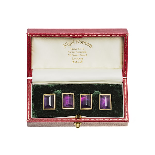 Vintage Amethyst Cufflinks in 9 Carat Gold with Close Back Setting, English 1997. - image 4