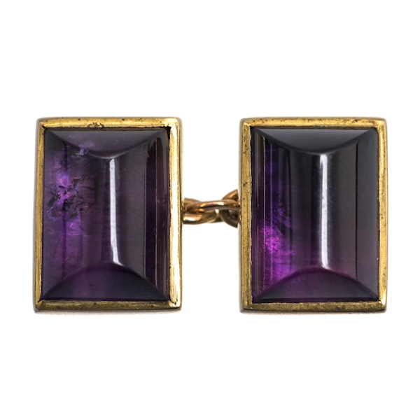 Vintage Amethyst Cufflinks in 9 Carat Gold with Close Back Setting, English 1997. - image 2