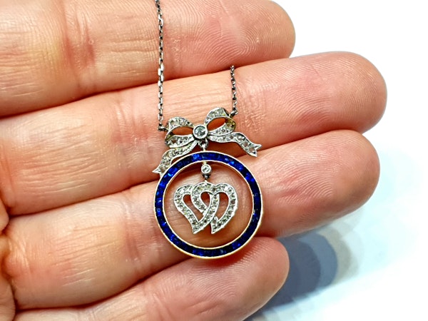 Edwardian sapphire and diamond entwined heart pendant  DBGEMS - image 3