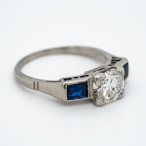 Art Deco 3 stone diamond and sapphire  ring - image 2