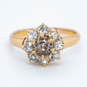 Diamond and fancy coloured diamond cluster ring