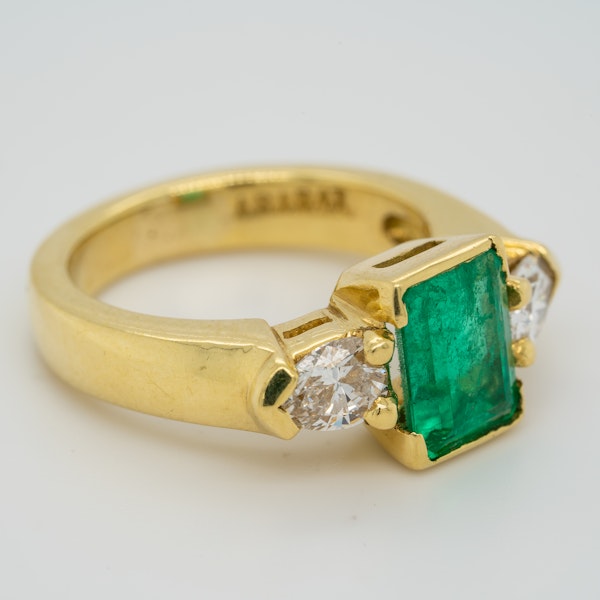 Emerald and diamond  3 stone ring - image 2