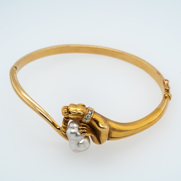 Cartier design panther pearl and diamond bangle - image 1