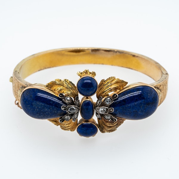 Victorian Lapis lazuli and diamond rose cut bangle - image 1