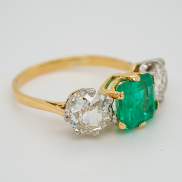 Emerald and diamond 3 stone ring - image 2