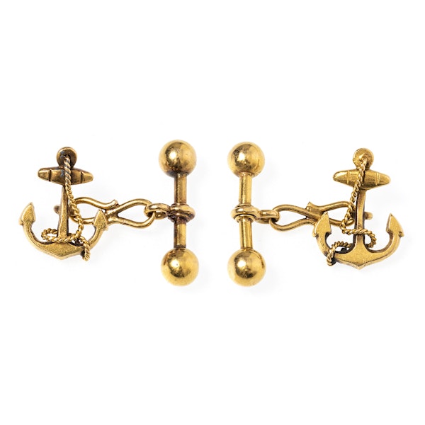 Antique Nautical Cufflinks in 15 Carat Gold of Anchor & Rope, English circa 1900. - image 1