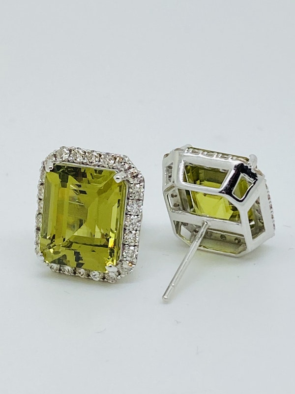 18K White gold 14.00ct Natural Green Tourmaline and 0.40ct Diamond Earrings - image 2