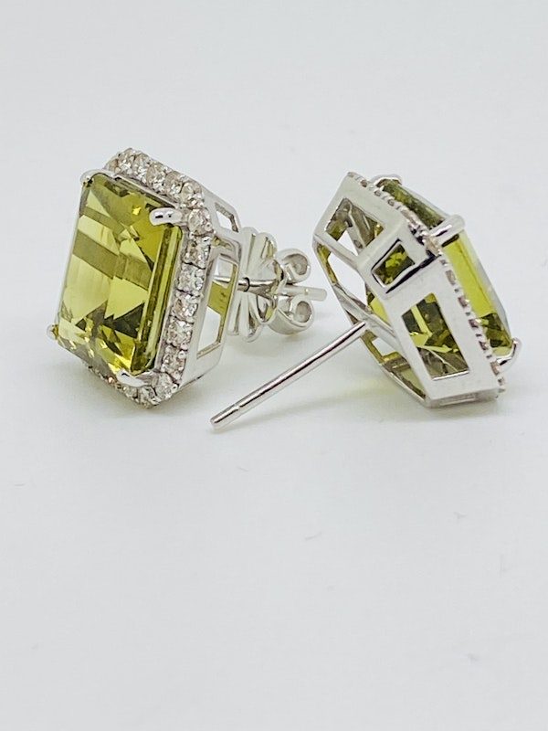 18K White gold 14.00ct Natural Green Tourmaline and 0.40ct Diamond Earrings - image 3