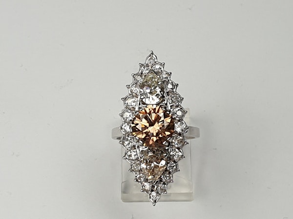 2.60ct cognac diamond and pair shaped diamond navette ring  DBGEMS - image 2