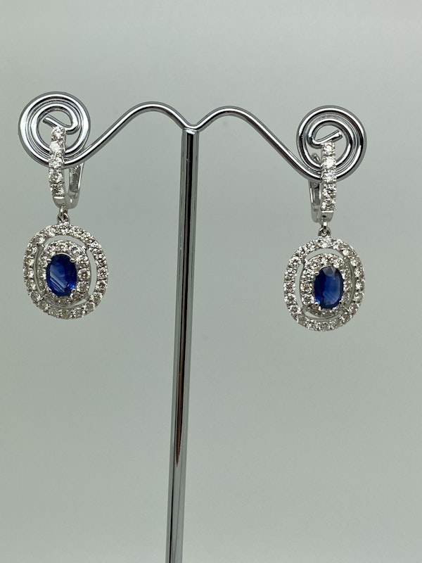 18K white gold 1.62ct Natural Blue Sapphire and 2.32ct Diamond Earrings - image 1