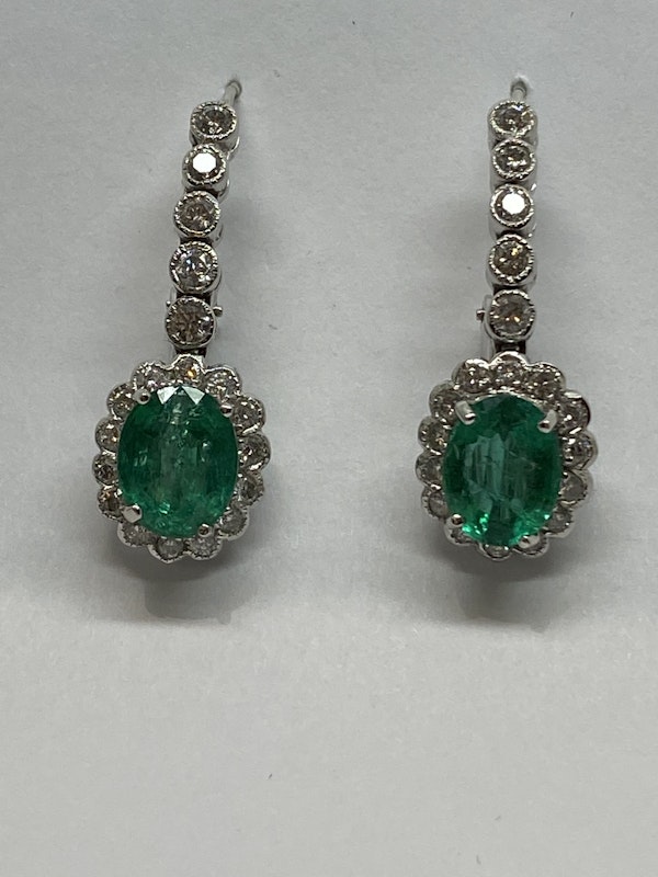 18K white gold 5.00ct Natural Emerald and 1.25ct Diamond Earrings - image 1