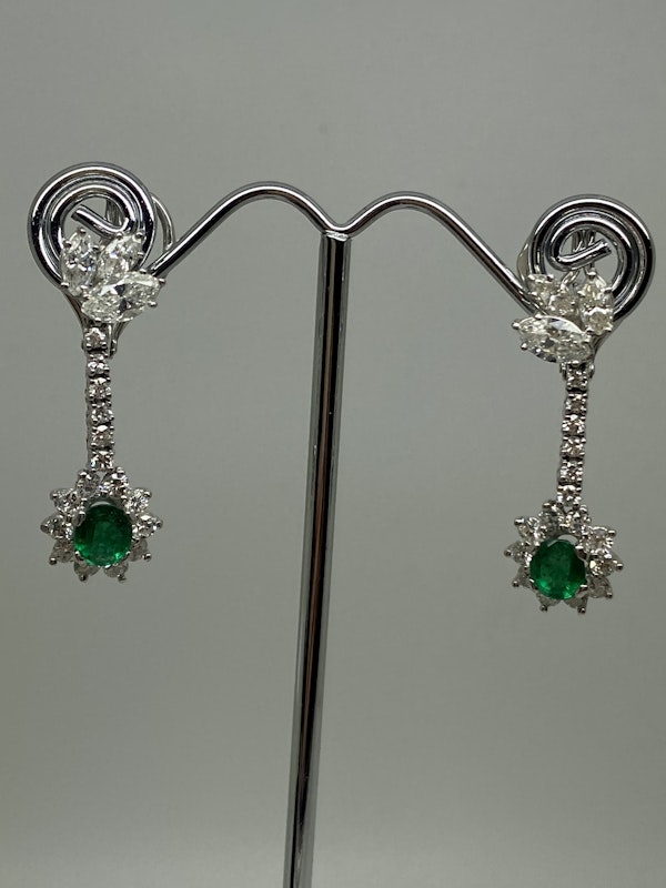 18K white gold 1.25ct Natural Emerald and 2.00ct Diamond Earrings - image 2