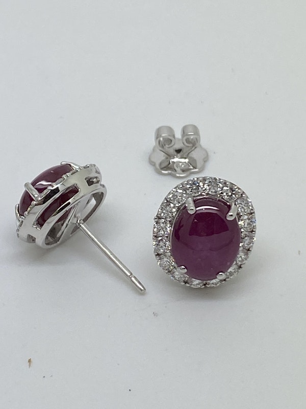 18K white gold 7.57ct Natural Cabochon Ruby and 0.93ct Diamond Earrings - image 2