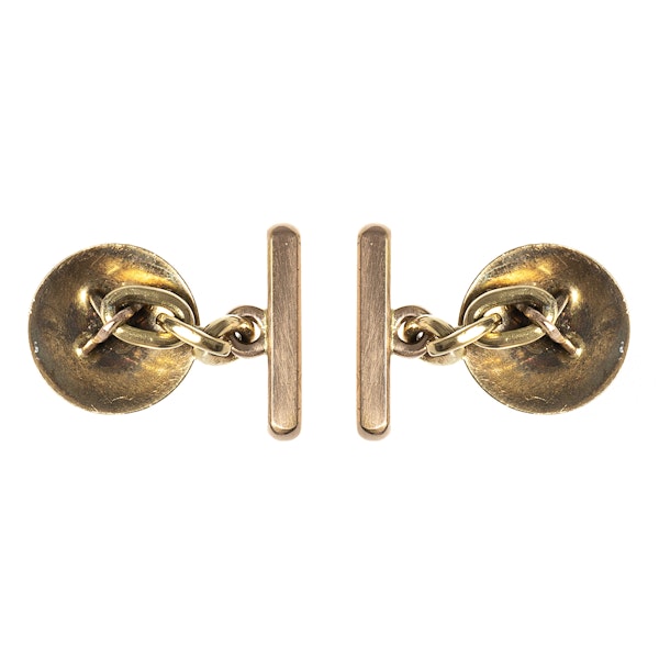 Early 20th Century Buttons now Cufflinks in Pink Guilloche Enamel & Diamonds, French circa 1900. - image 4