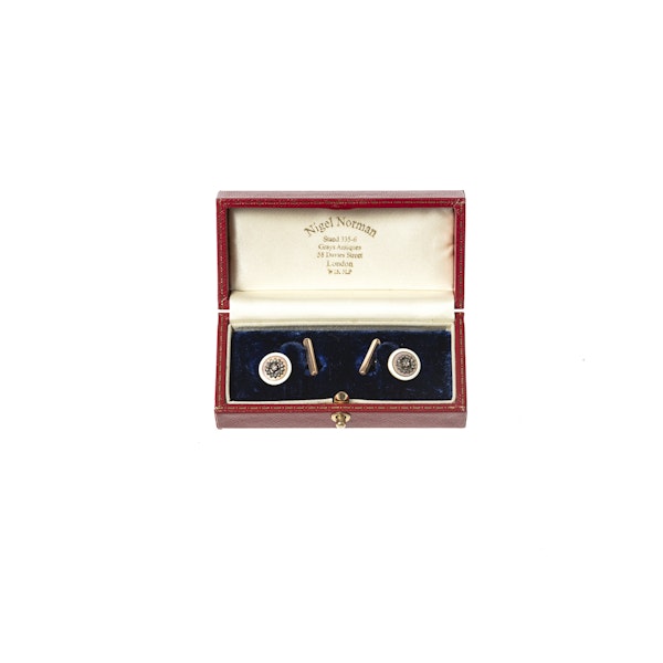Early 20th Century Buttons now Cufflinks in Pink Guilloche Enamel & Diamonds, French circa 1900. - image 5