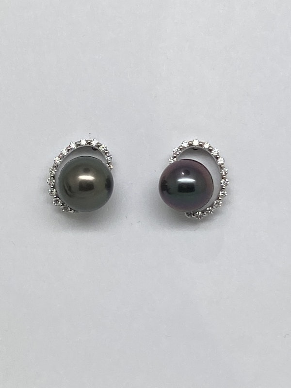 18K white gold Diamond and Pearl Earrings - image 1