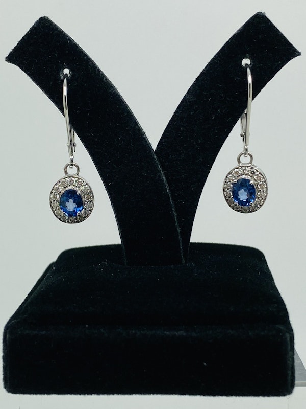 14K white gold Diamond and Natural Blue Sapphire Earrings - image 2