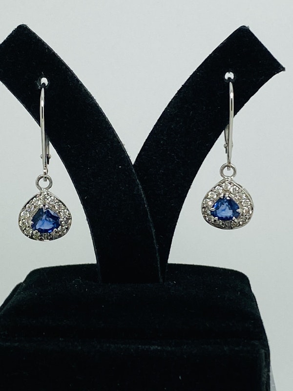 14K white gold Diamond and Natural Blue Sapphire Earrings - image 2