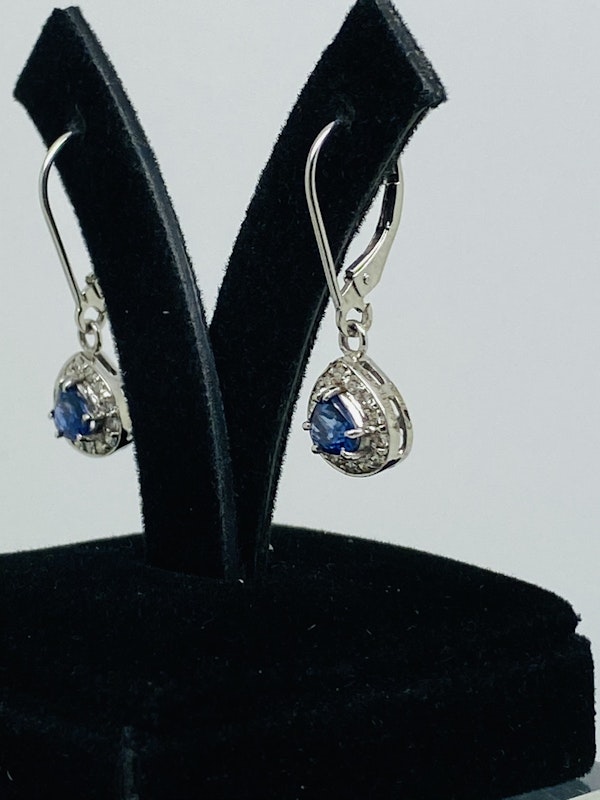 14K white gold Diamond and Natural Blue Sapphire Earrings - image 3