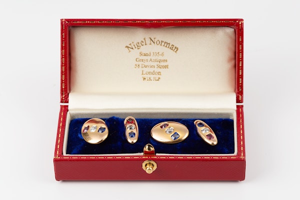 Antique Cufflinks in 18 Carat Gold with Diamond, Ruby & Sapphire, English circa 1900. - image 5