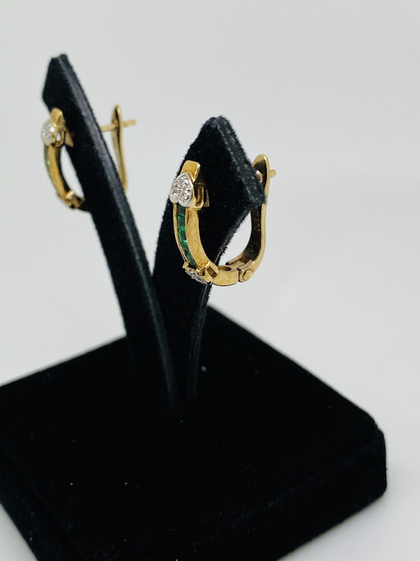 14K yellow gold Diamond and Emerald Earrings - image 2
