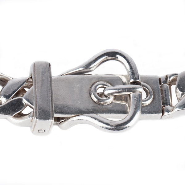 Vintage Hermès Silver Buckle Necklace of Flat Curb Link Design, French 2007. - image 2
