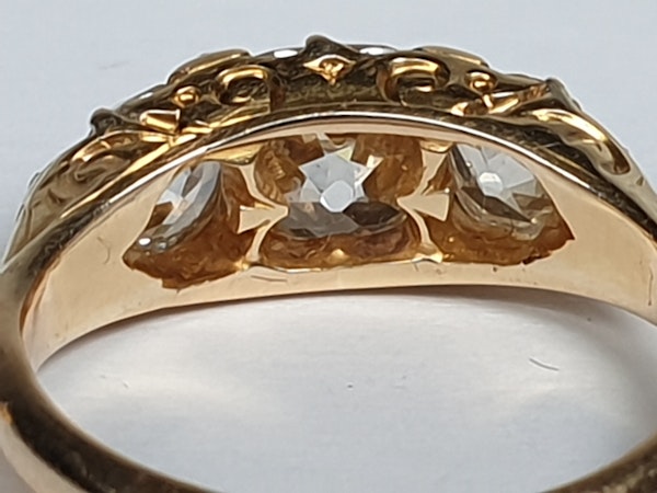 Antique three stone diamond carved half hoop ring  DBGEMS - image 3