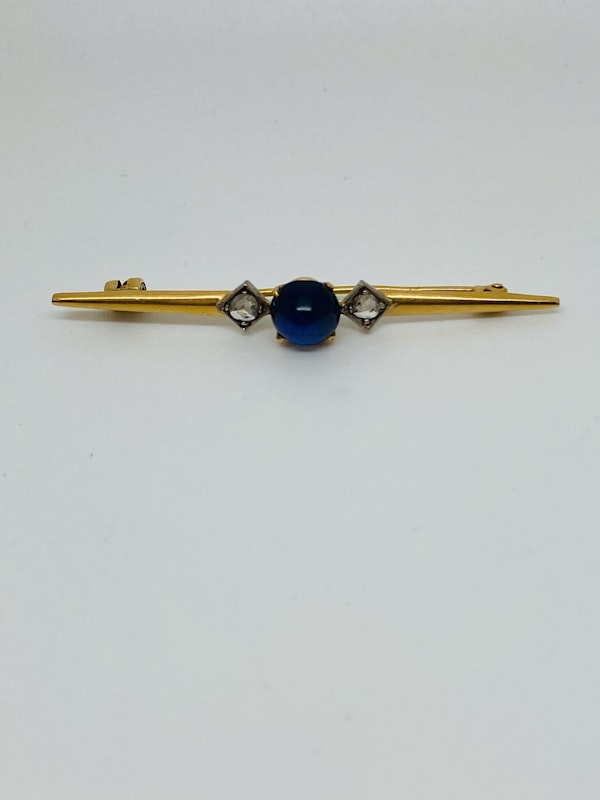 yellow gold Blue Sapphire and Diamond Tie Pin - image 3