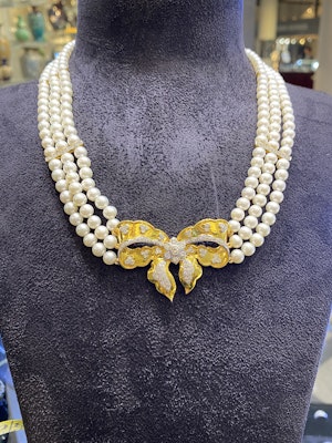 18K yellow gold, Diamond & Cultured Pearl Necklace
