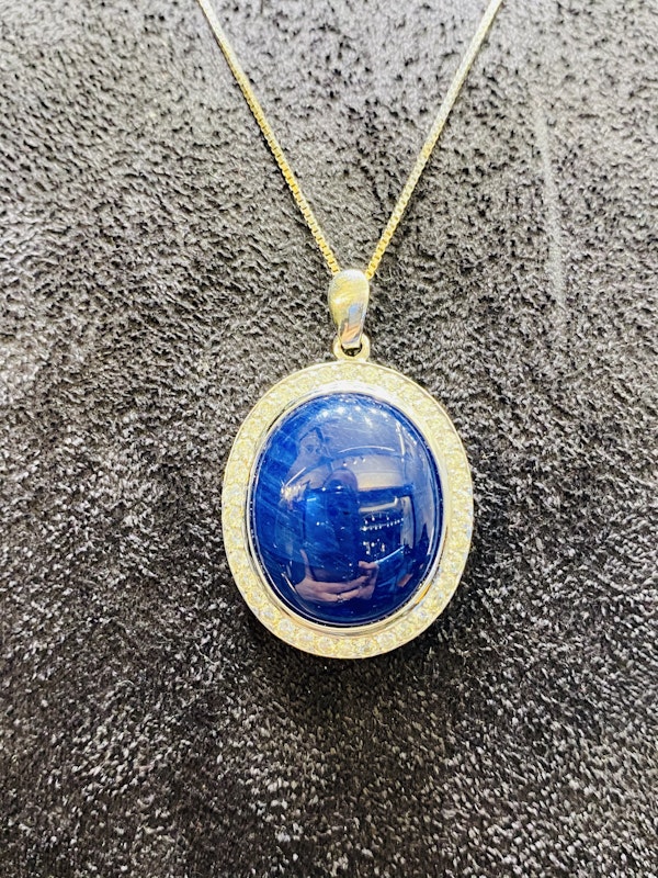 18K white gold 41.00ct Natural Cabochon Blue Sapphire and 2.05ct Diamond Pendant - image 1