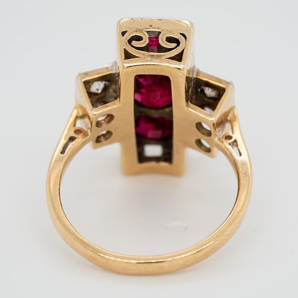 3 Rubies and diamonds tablet shape  ring - image 4