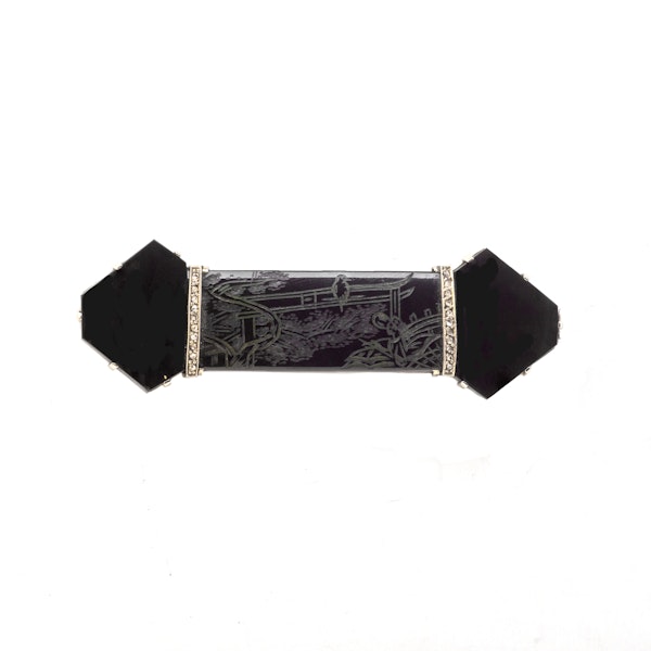 An Art Deco Onyx Diamond Brooch - image 1